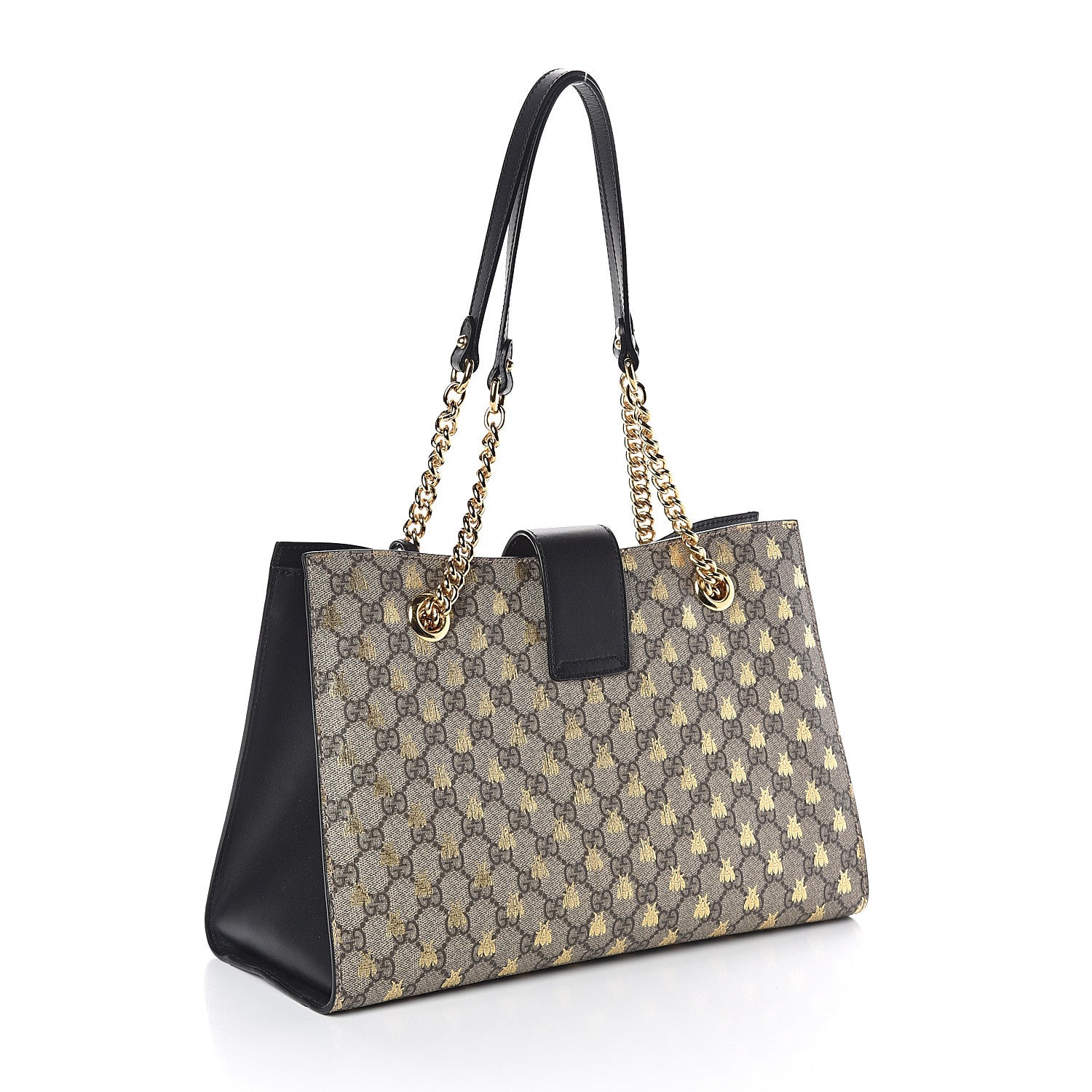 Gucci GG Supreme Monogram Bees Medium Padlock Tote Beige Oro Black 3 of 10