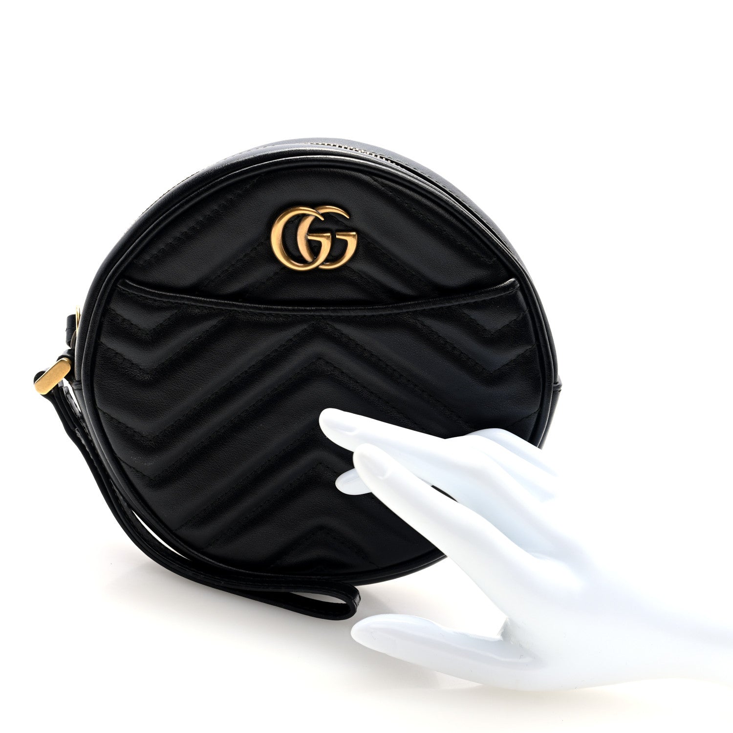 Gucci Calfskin Matelasse GG Marmont Round Wrist Wallet Black 2 of 6
