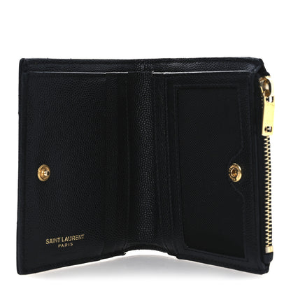 Saint Laurent Grain De Poudre Matelasse Chevron Monogram Zipped Card Case Black 5 of 9