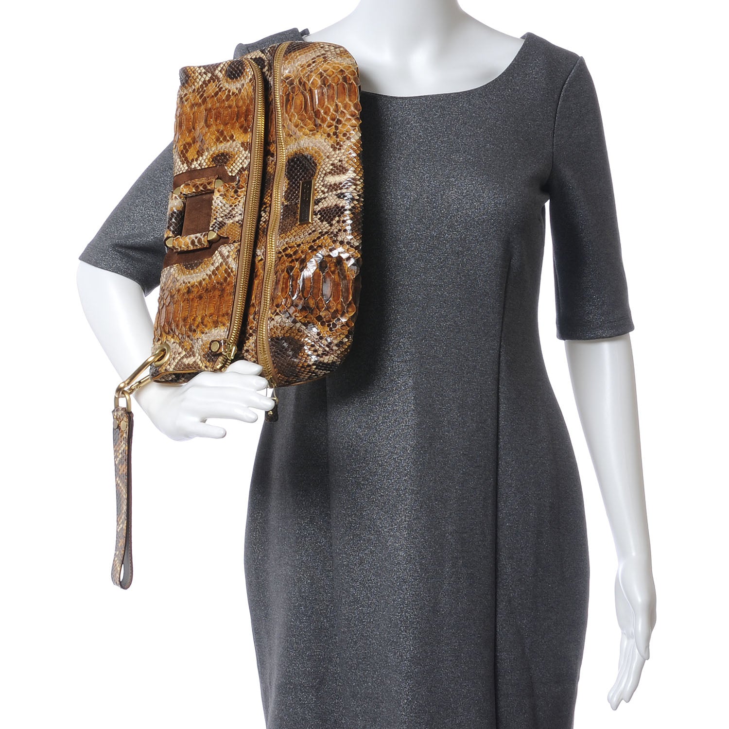 Jimmy Choo Python Mave Foldover Clutch Brown 2 of 6
