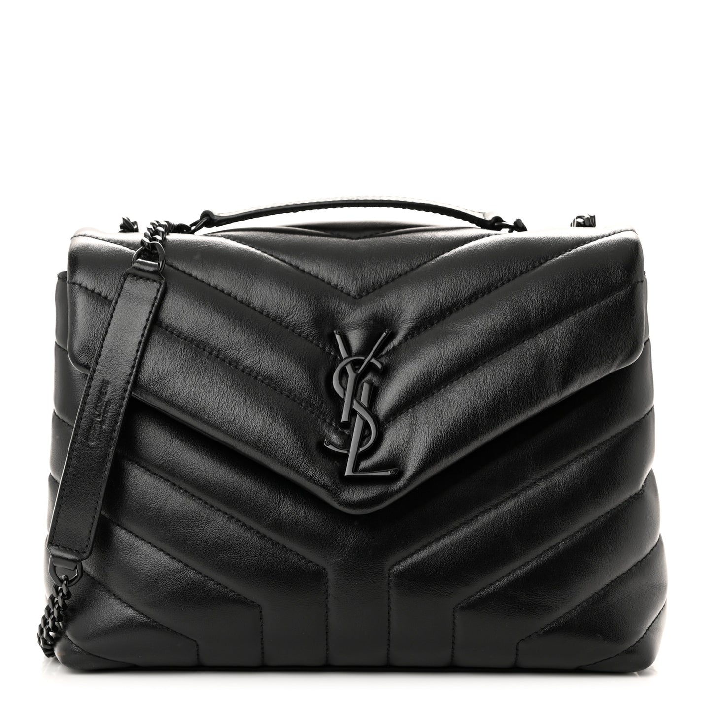 Calfskin Y Quilted Monogram Monochrome Small Loulou Chain Satchel Black