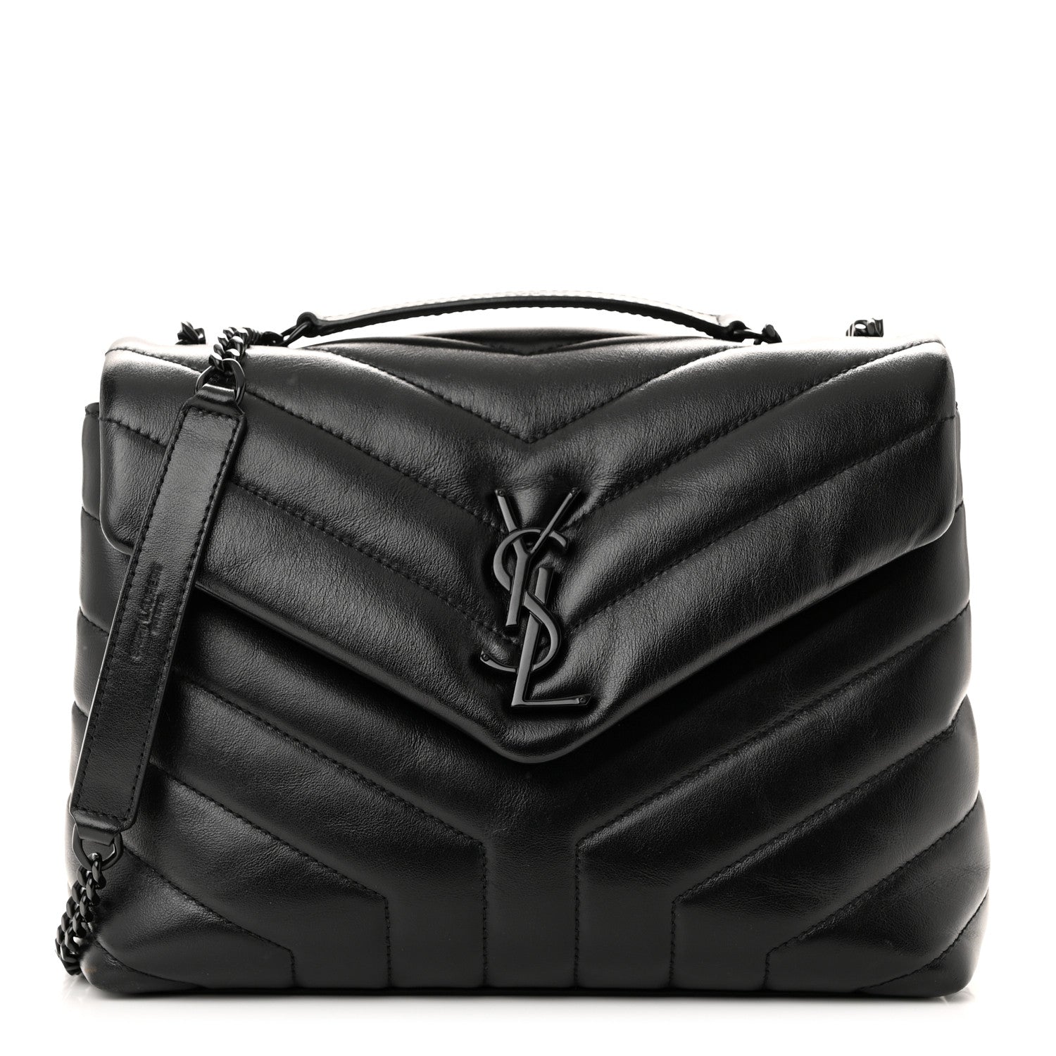 Saint Laurent Calfskin Y Quilted Monogram Monochrome Small Loulou Chain Satchel Black 1 of 11