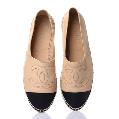 Chanel Lambskin CC Espadrilles 38 Beige Black 6 of 9
