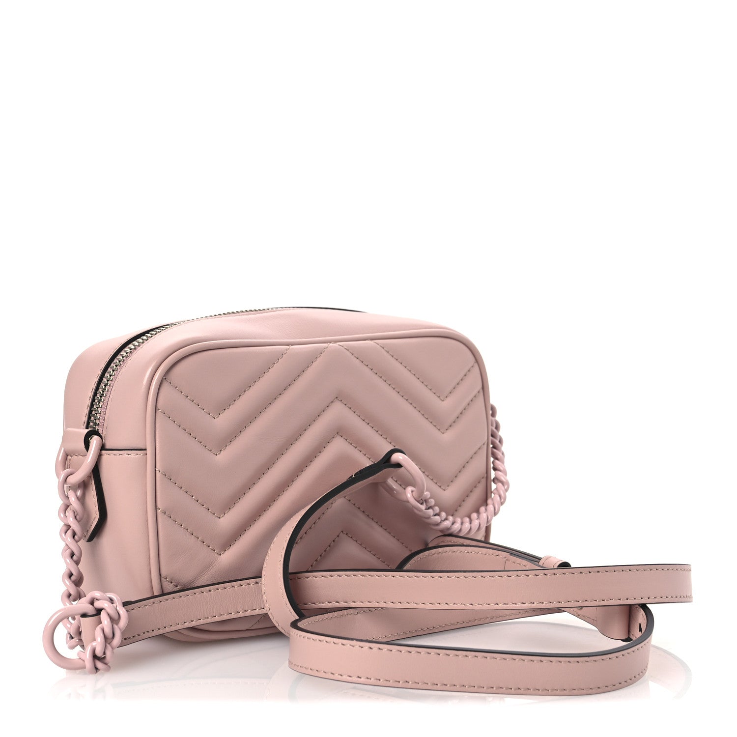 Gucci Calfskin Matelasse Monochrome Mini GG Marmont Chain Shoulder Bag Perfect Pink 3 of 10