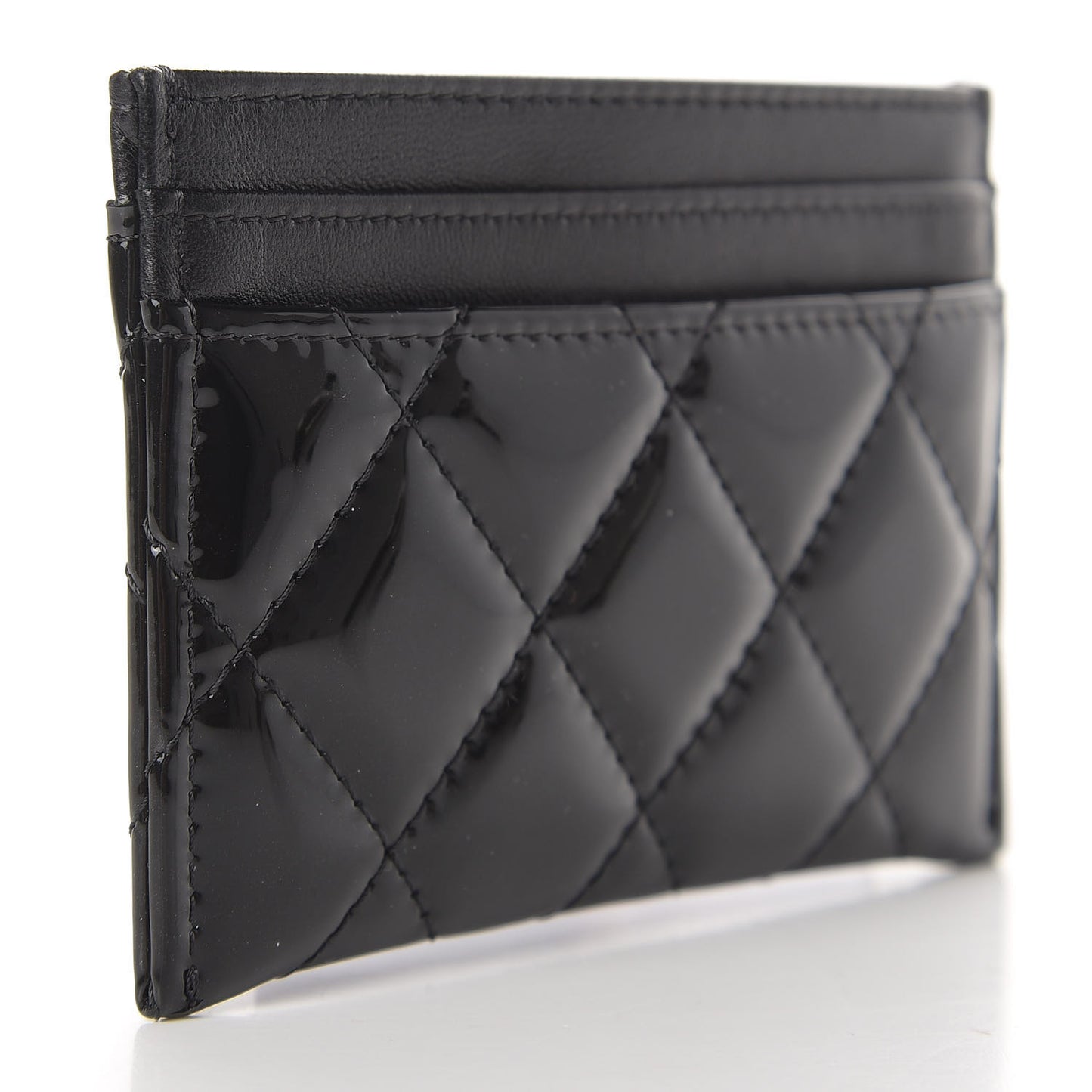 Patent Calfskin Quilted Card Holder Black