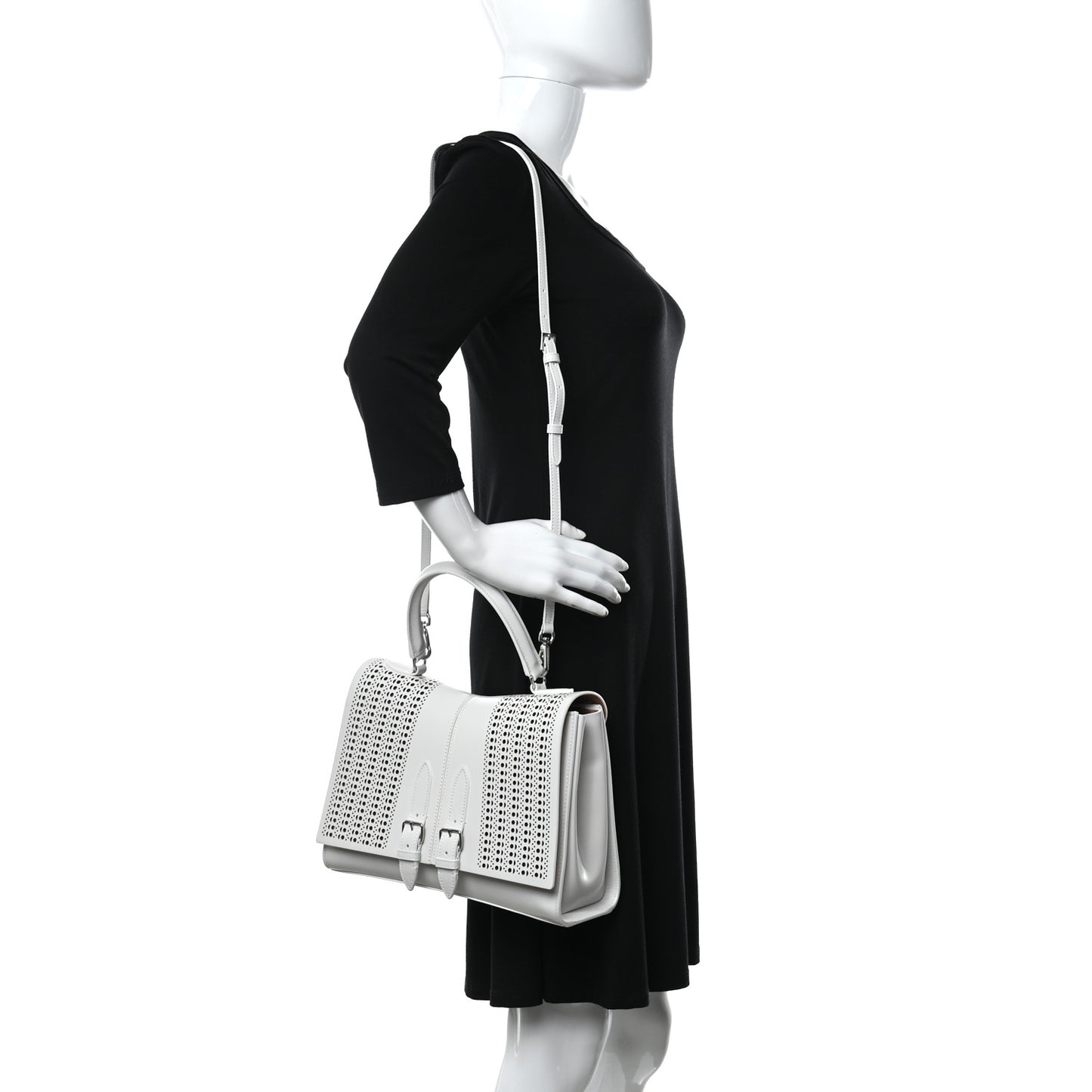 Calfskin Laser Cut Bellechasse 29 Top Handle Bag White