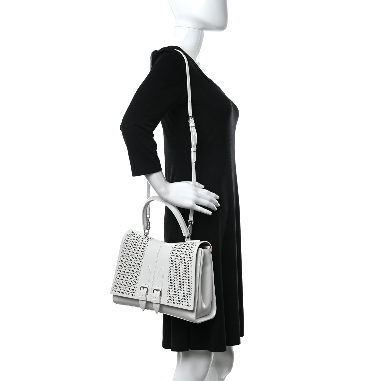 Alaia Calfskin Laser Cut Bellechasse 29 Top Handle Bag White 2 of 11