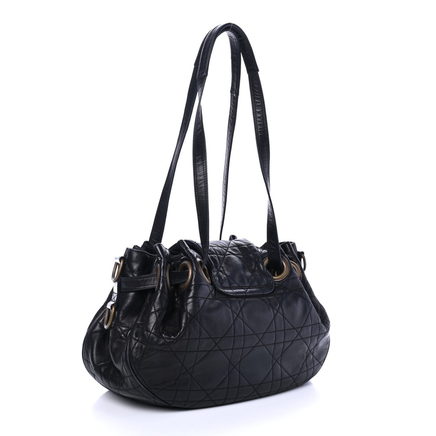 Lambskin Cannage Flap Shoulder Bag Black