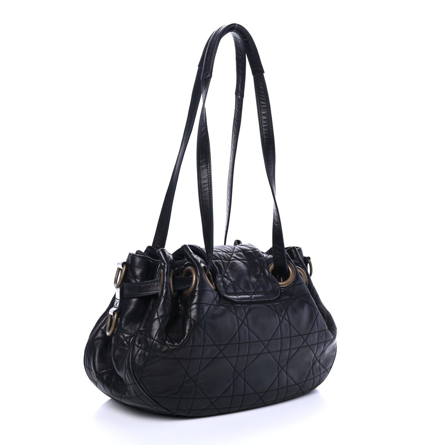 Christian Dior Lambskin Cannage Flap Shoulder Bag Black 2 of 4