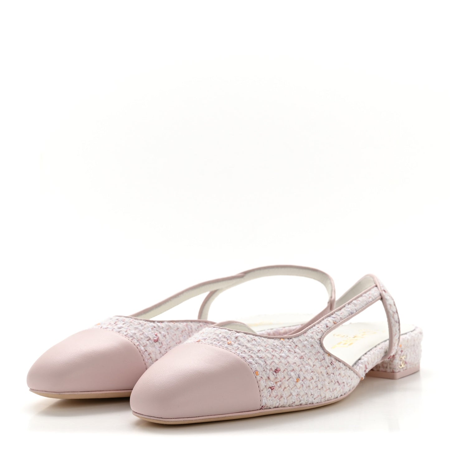 Metallic Tweed Lambskin Sequin Cap Toe Slingback Flats 39.5 Pink
