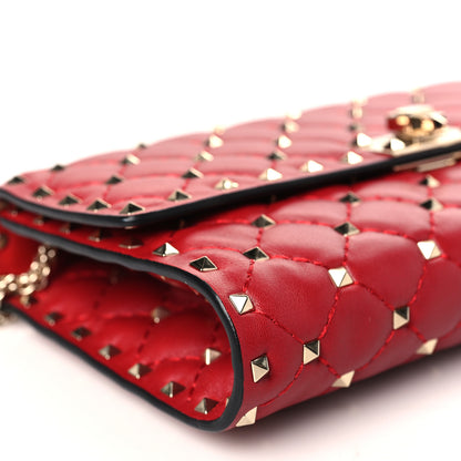 Valentino Garavani Lambskin Rockstud Spike Wallet on Chain Red 7 of 8
