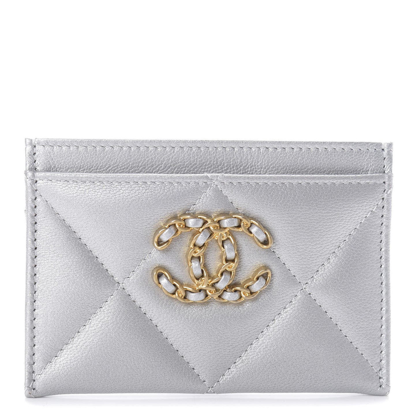Metallic Goatskin Quilted 19 Card Holder Silver