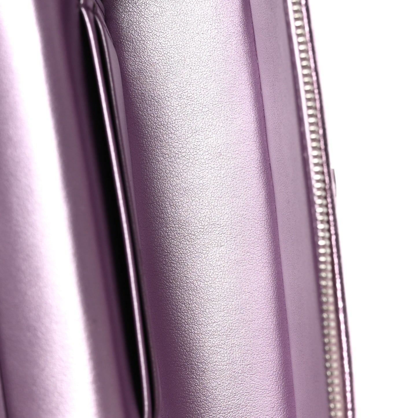 Metallic Calfskin Quilted Slim Vanity With Chain Pink