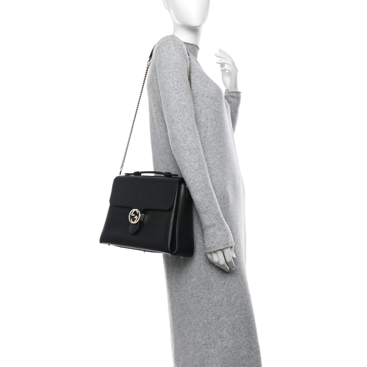 Gucci Dollar Calfskin Medium Interlocking G Top Handle Shoulder Bag Black 2 of 12