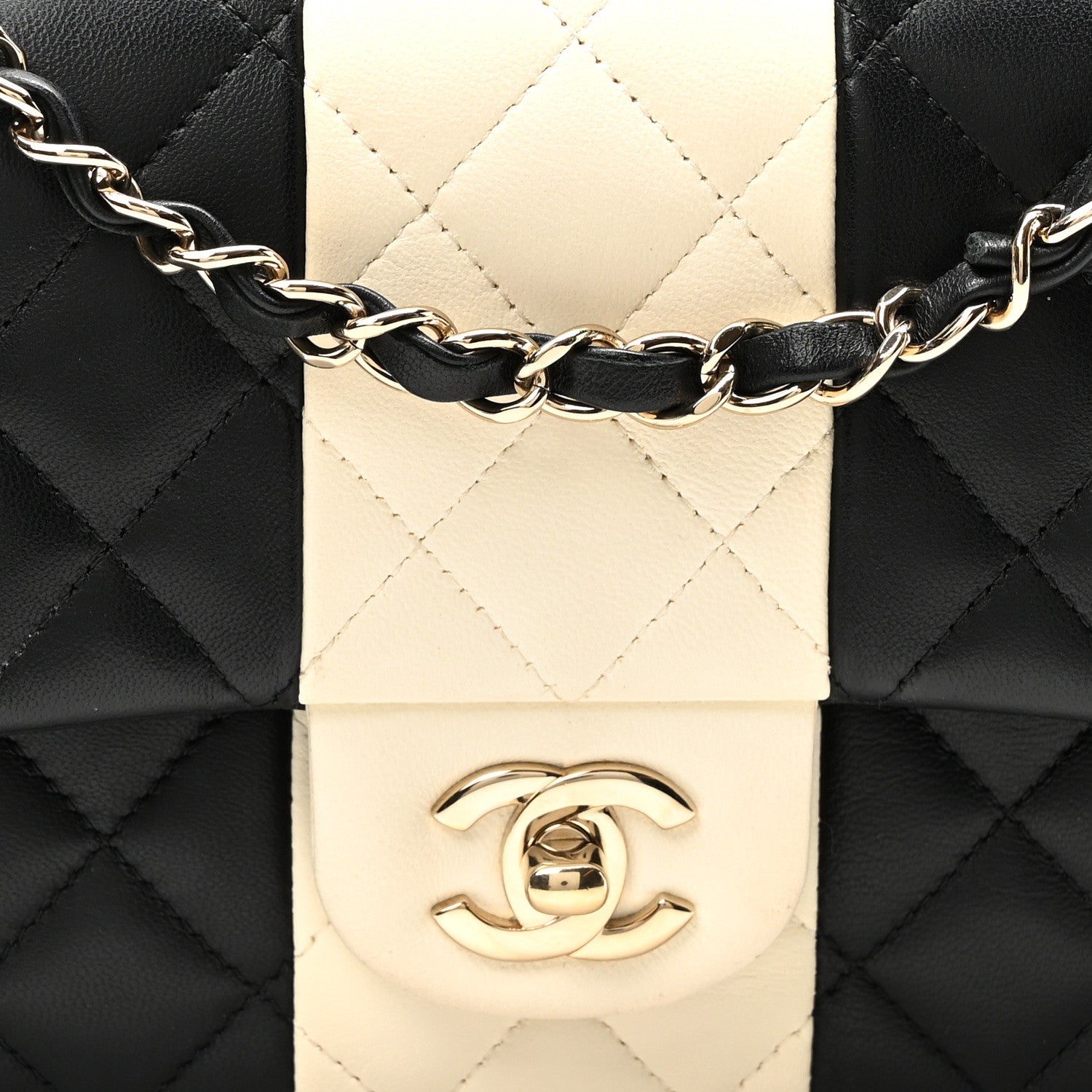 Chanel Lambskin Quilted Medium Double Flap Black White 8 of 11