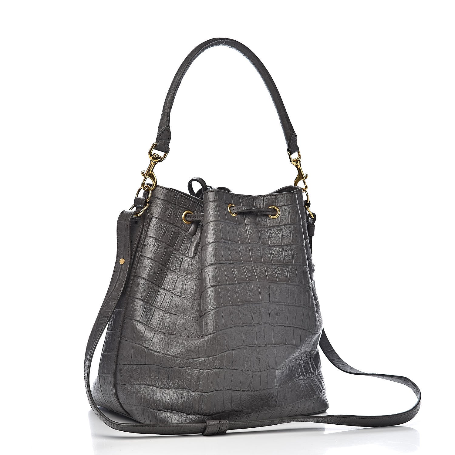 Saint Laurent Calfskin Crocodile Embossed Large Emmanuelle Bucket Bag Fog 3 of 17