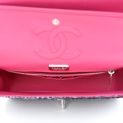 Chanel Metallic Snakeskin Medium Double Flap Light Blue Pink 5 of 16
