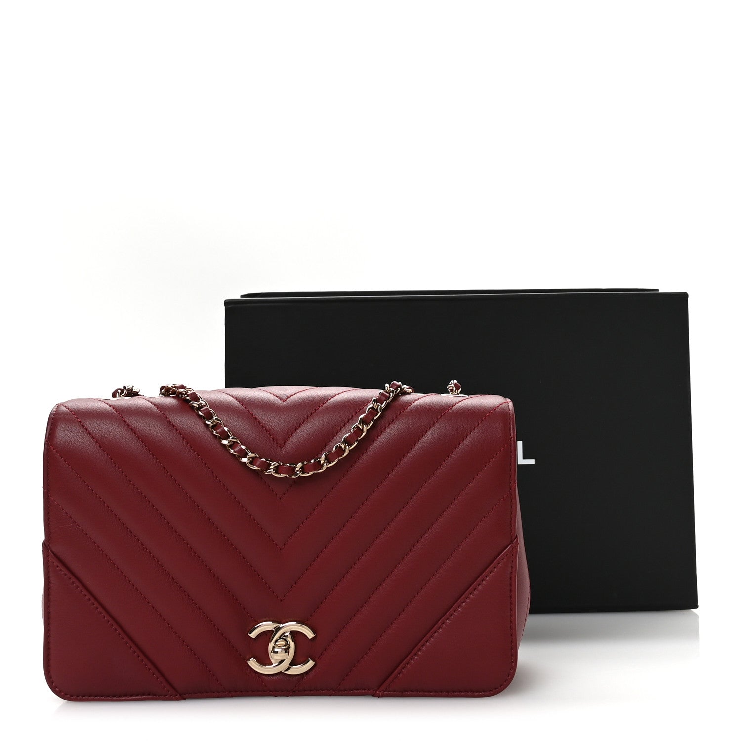 Chanel Calfskin Chevron Quilted Small Statement Flap Burgundy 11 of 11