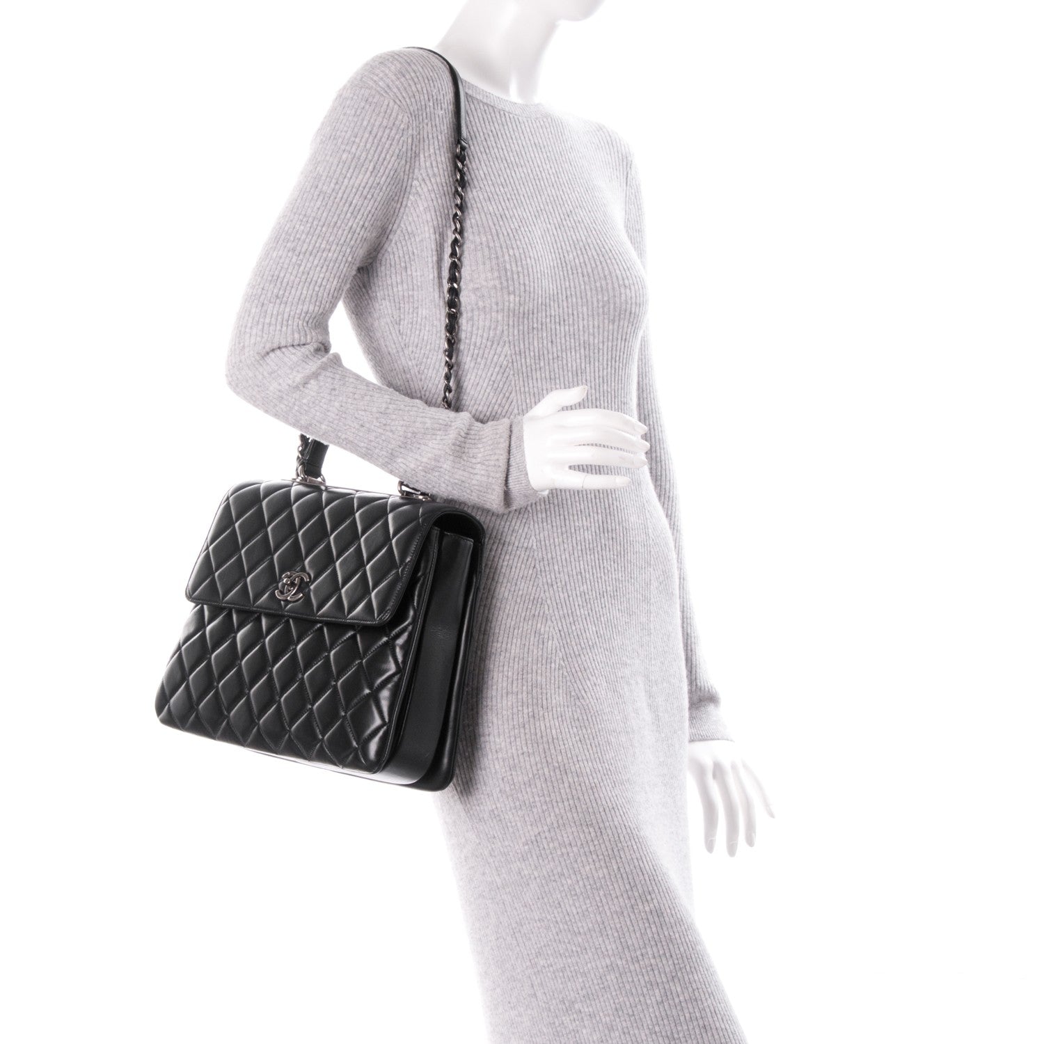 Chanel Lambskin Quilted Large Trendy CC Dual Handle Flap Bag Black 2 of 7