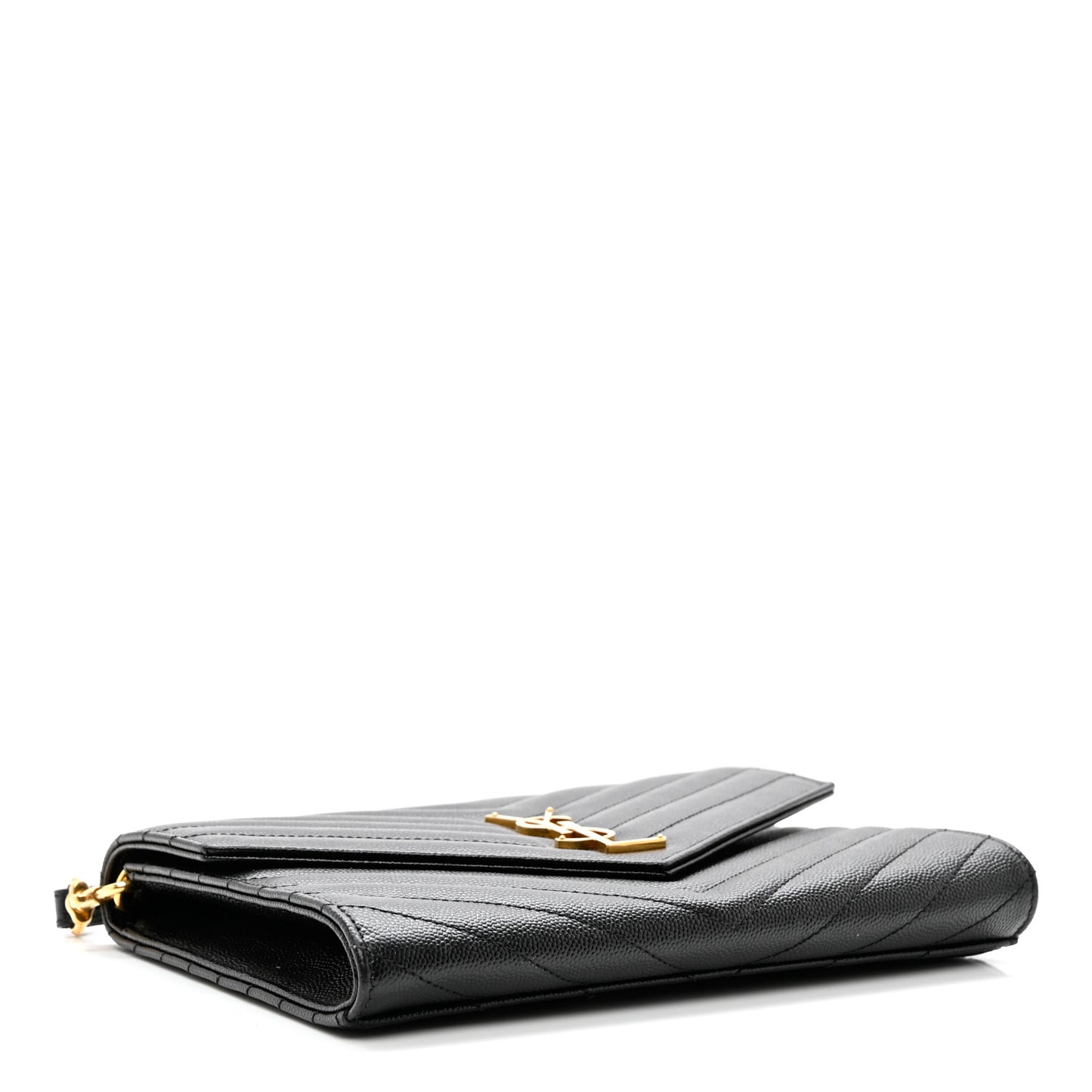 Grain De Poudre Matelasse Chevron Monogram Envelope Clutch Black