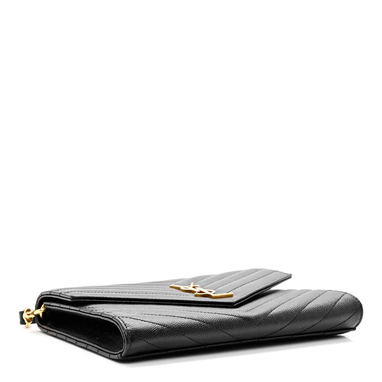 Saint Laurent Grain De Poudre Matelasse Chevron Monogram Envelope Clutch Black 4 of 6