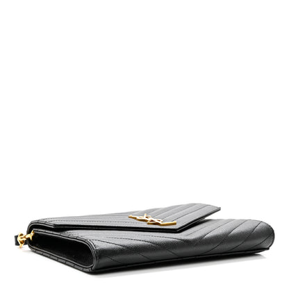 Saint Laurent Grain De Poudre Matelasse Chevron Monogram Envelope Clutch Black 4 of 6