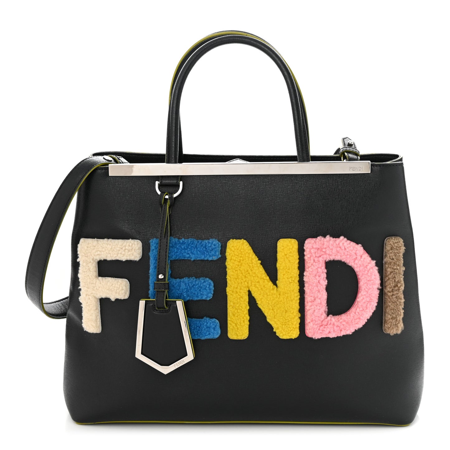 Vitello Elite Shearling Block Letter Regular 2Jours Tote Black