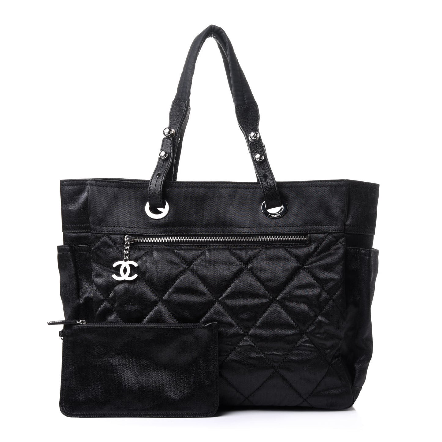 Coated Canvas Quilted Large Paris Biarritz Tote Black