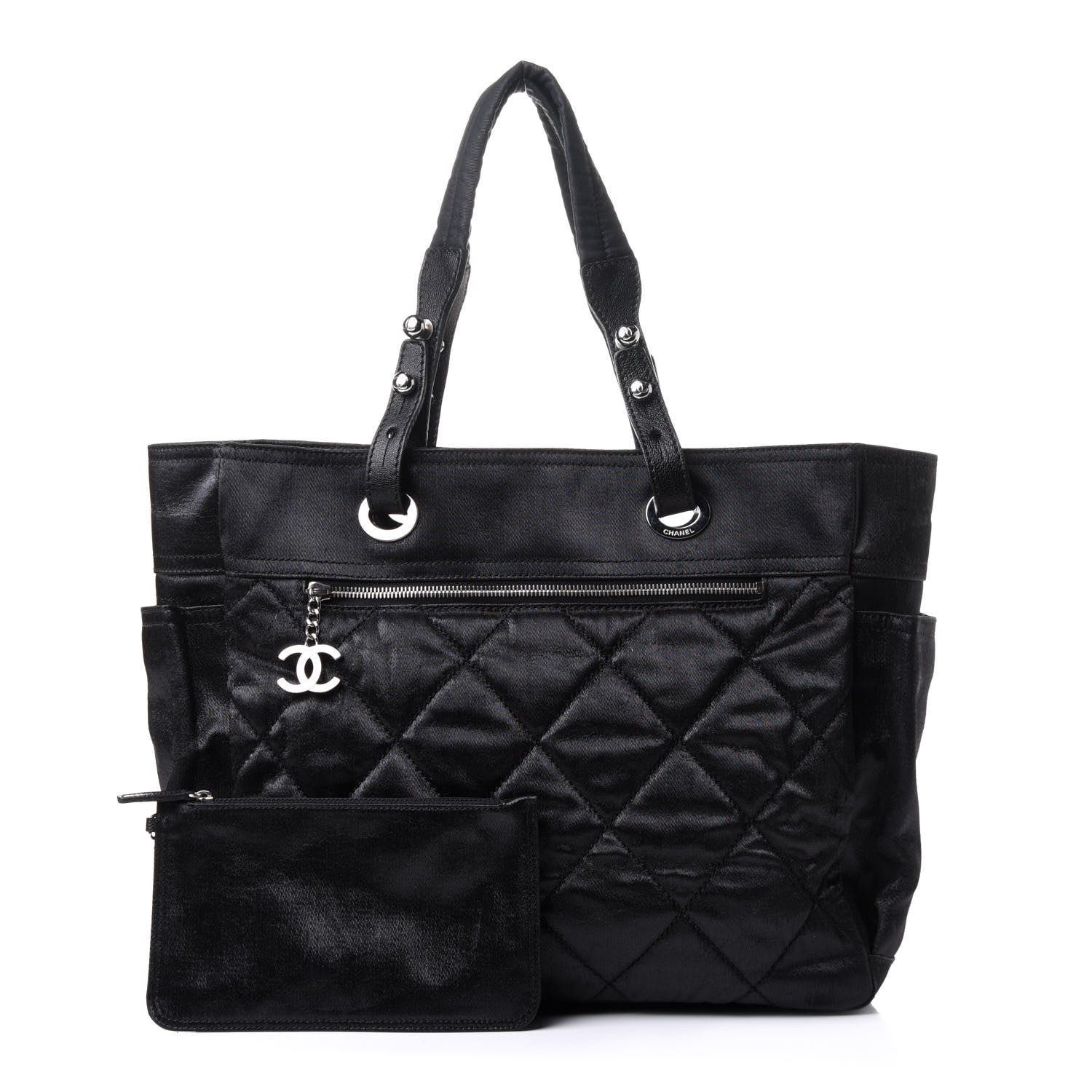 Chanel Coated Canvas Quilted Large Paris Biarritz Tote Black 3 of 16