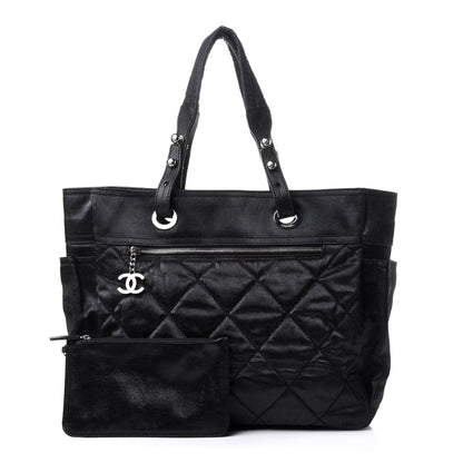 Chanel Coated Canvas Quilted Large Paris Biarritz Tote Black 3 of 16
