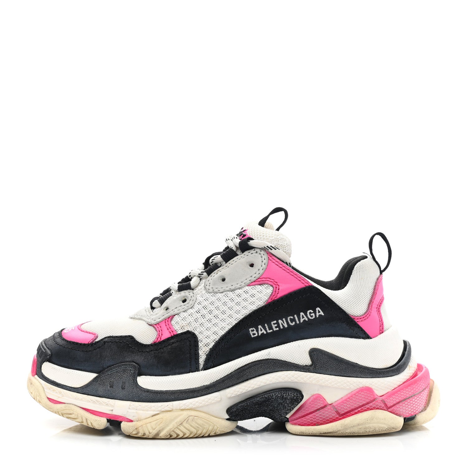 Balenciaga Fabric Mesh Womens Triple S Sneakers 35 Fluo Pink Grey White 1 of 7