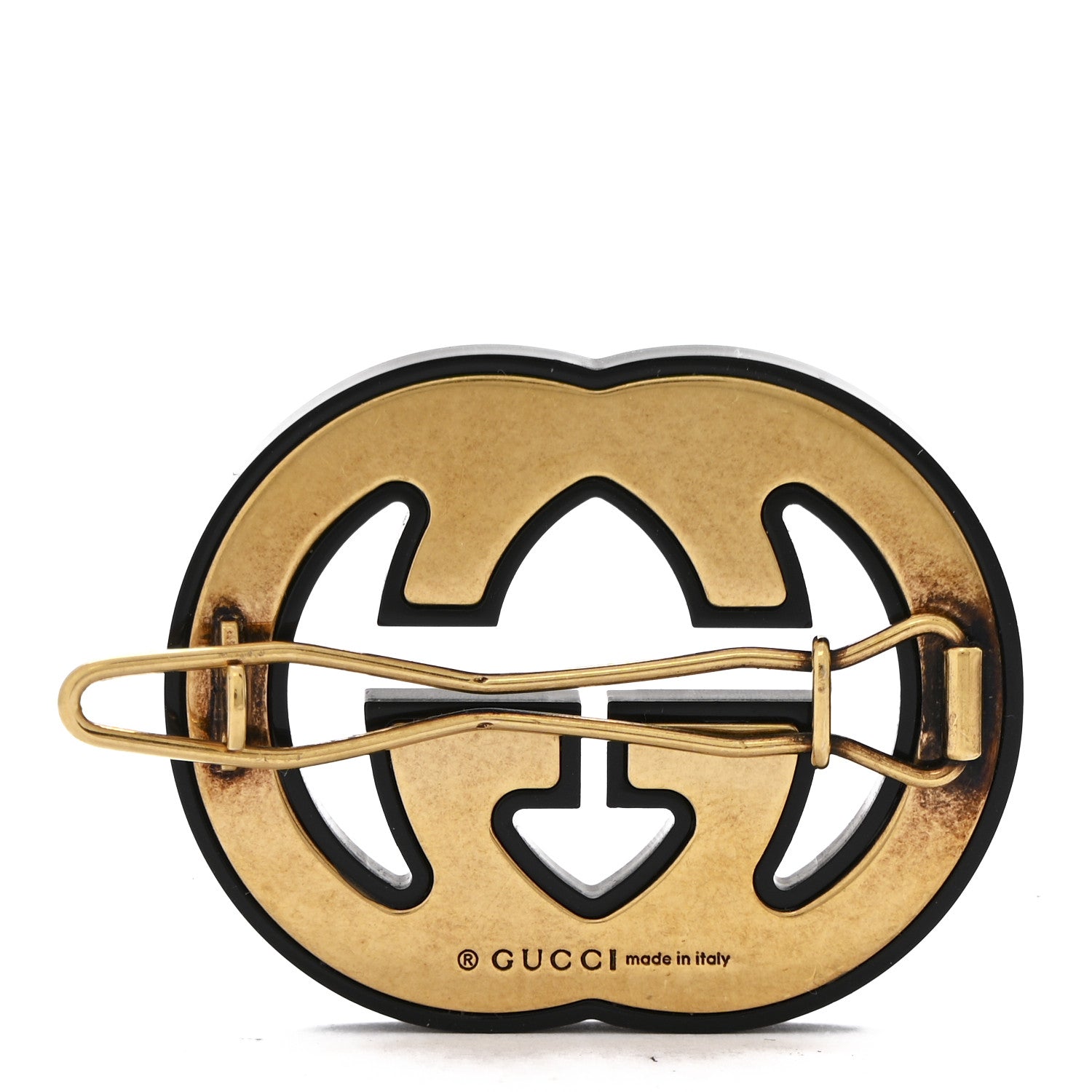 Gucci Resin Crystal Interlocking G Hair Clip Black 1741887