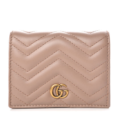 Gucci Calfskin Matelasse GG Marmont Card Case Wallet Porcelain Rose 1 of 8