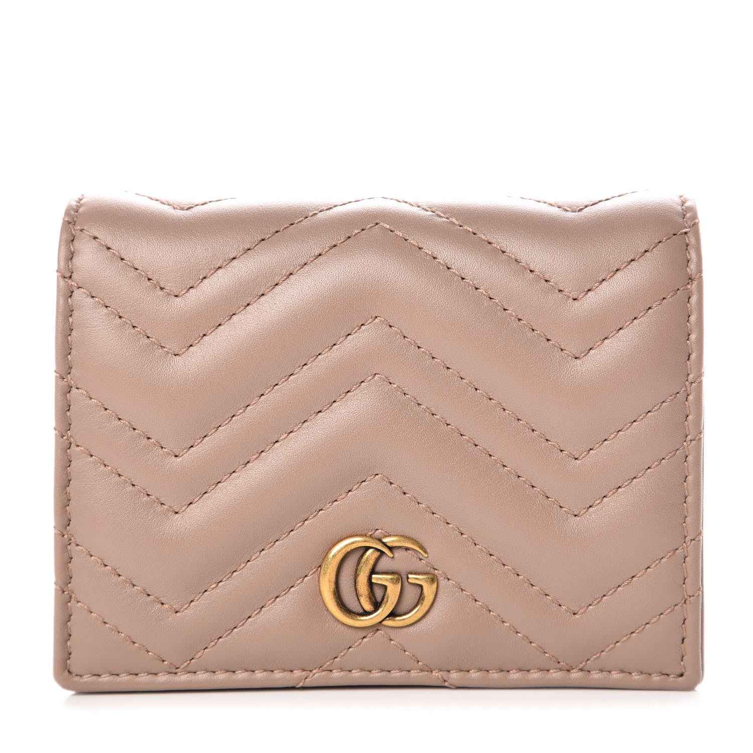 Gucci Calfskin Matelasse GG Marmont Card Case Wallet Porcelain Rose 1 of 8