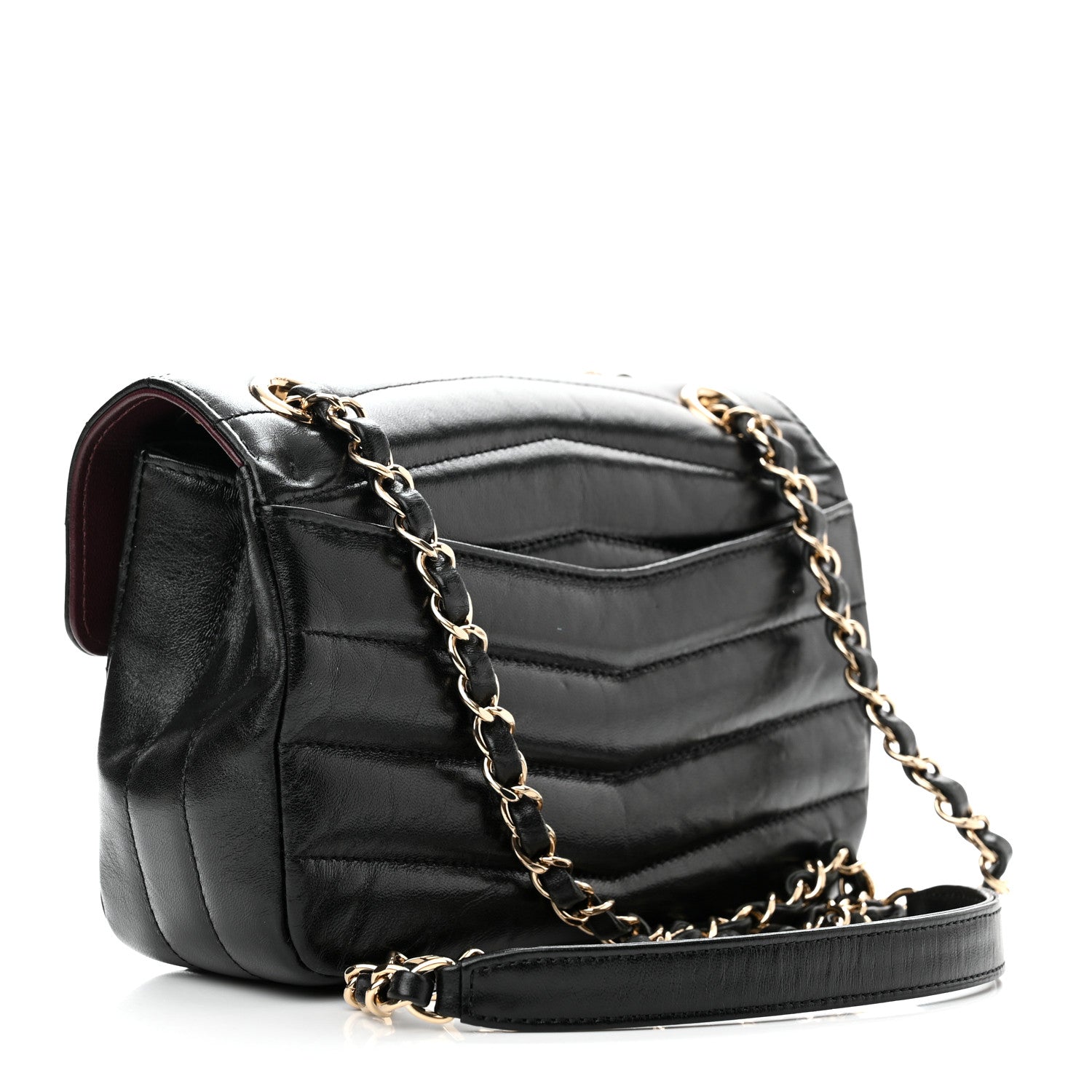 Chanel Shiny Lambskin Quilted Small Chevron Miroir Black 3 of 12