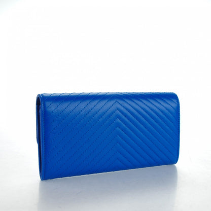 Chanel Caviar Chevron Quilted Large Flap Wallet Bright Blue 3 of 8
