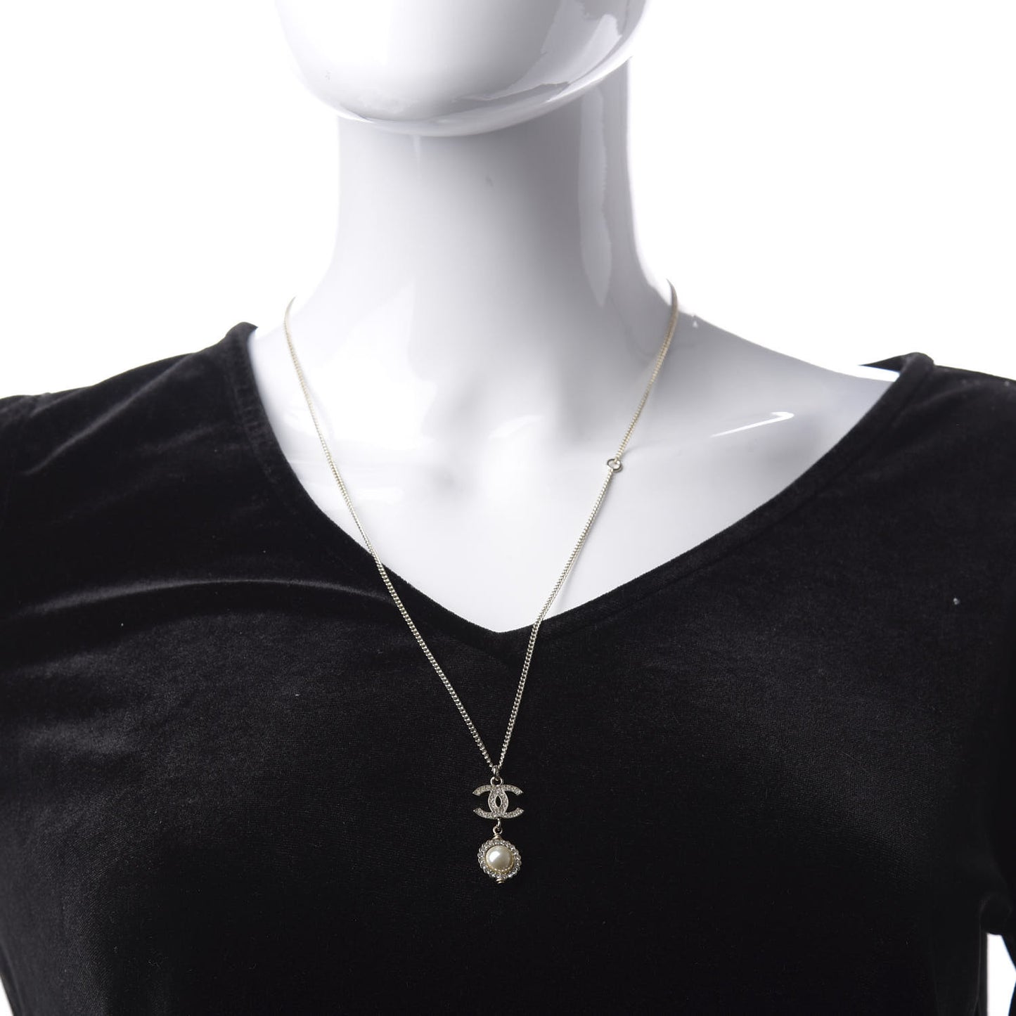 Crystal Pearl CC Lace Camellia Necklace Gold