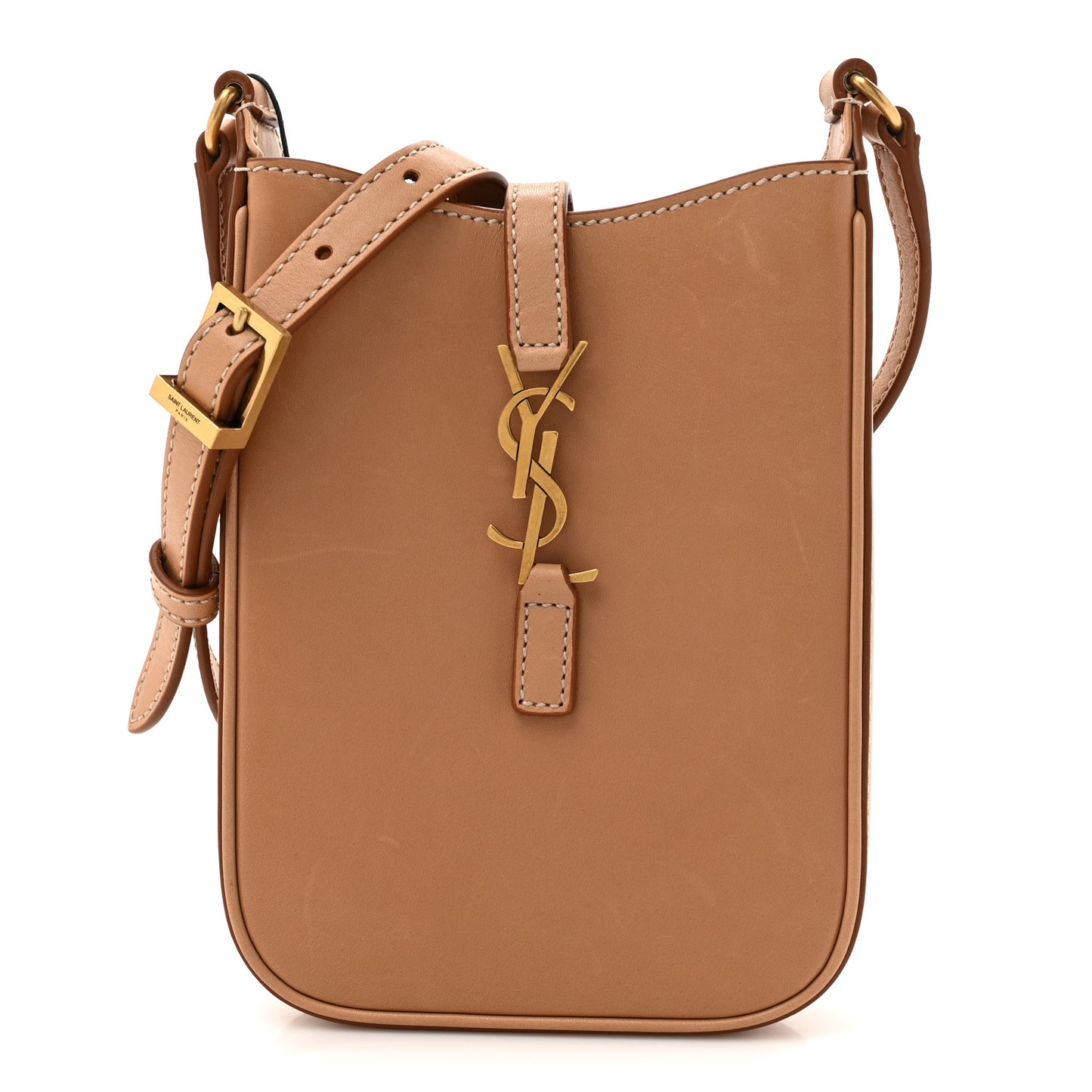 Smooth Calfskin Le 5 A 7 Vertical Hobo Brown Gold