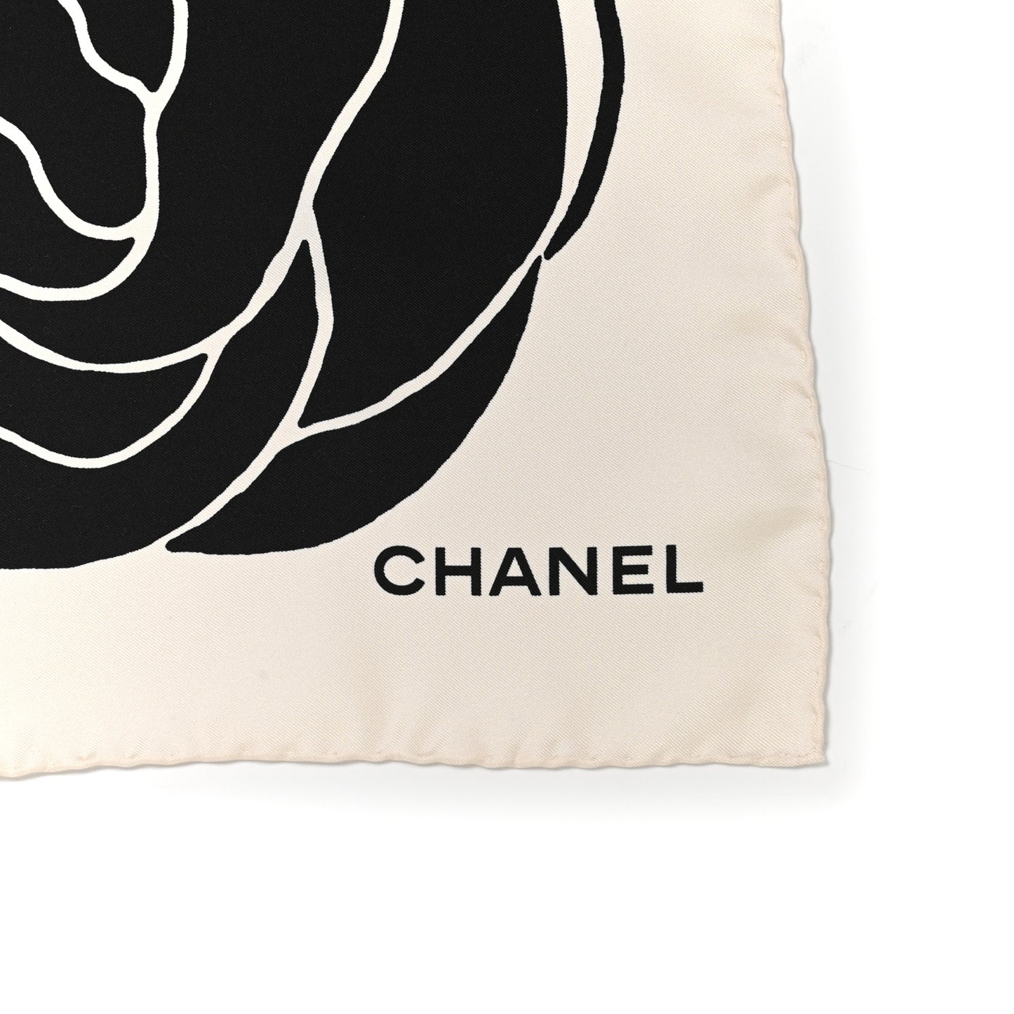 Silk CC Camellia Scarf Black White