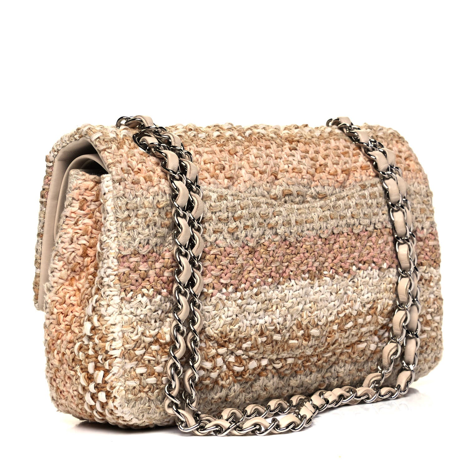 Chanel Tweed Quilted Medium Double Flap Beige Ecru Pink 2 of 8