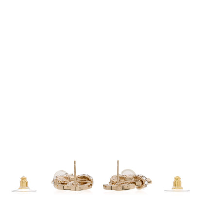 Chanel Crystal CC Bow Pearl Drop Earrings Gold Pearly White 3 of 4