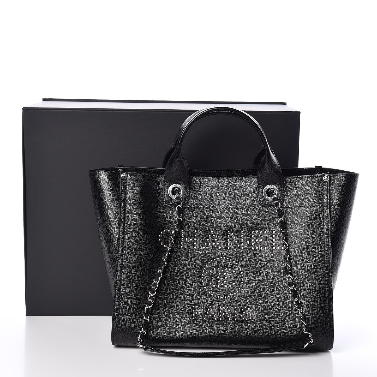Caviar Small Studded Deauville Tote Black