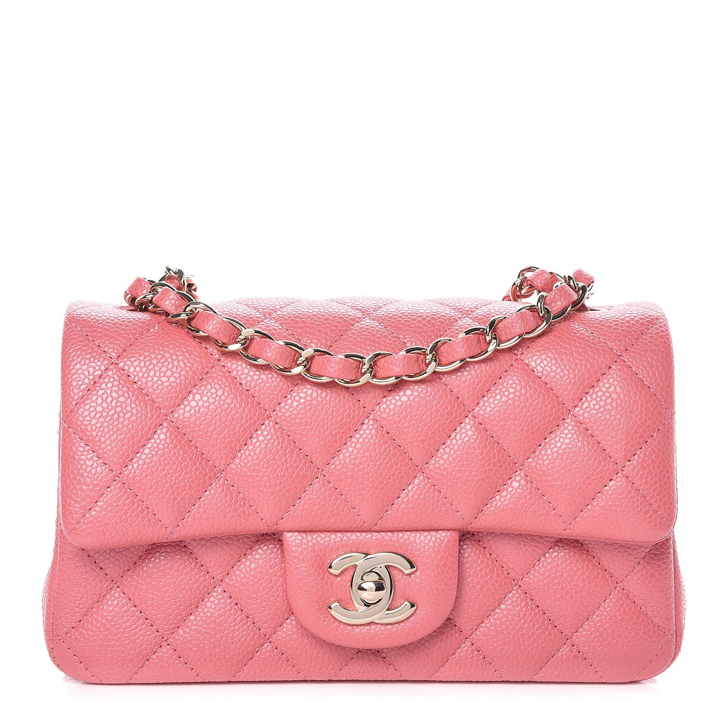 Iridescent Caviar Quilted Mini Rectangular Flap Pink
