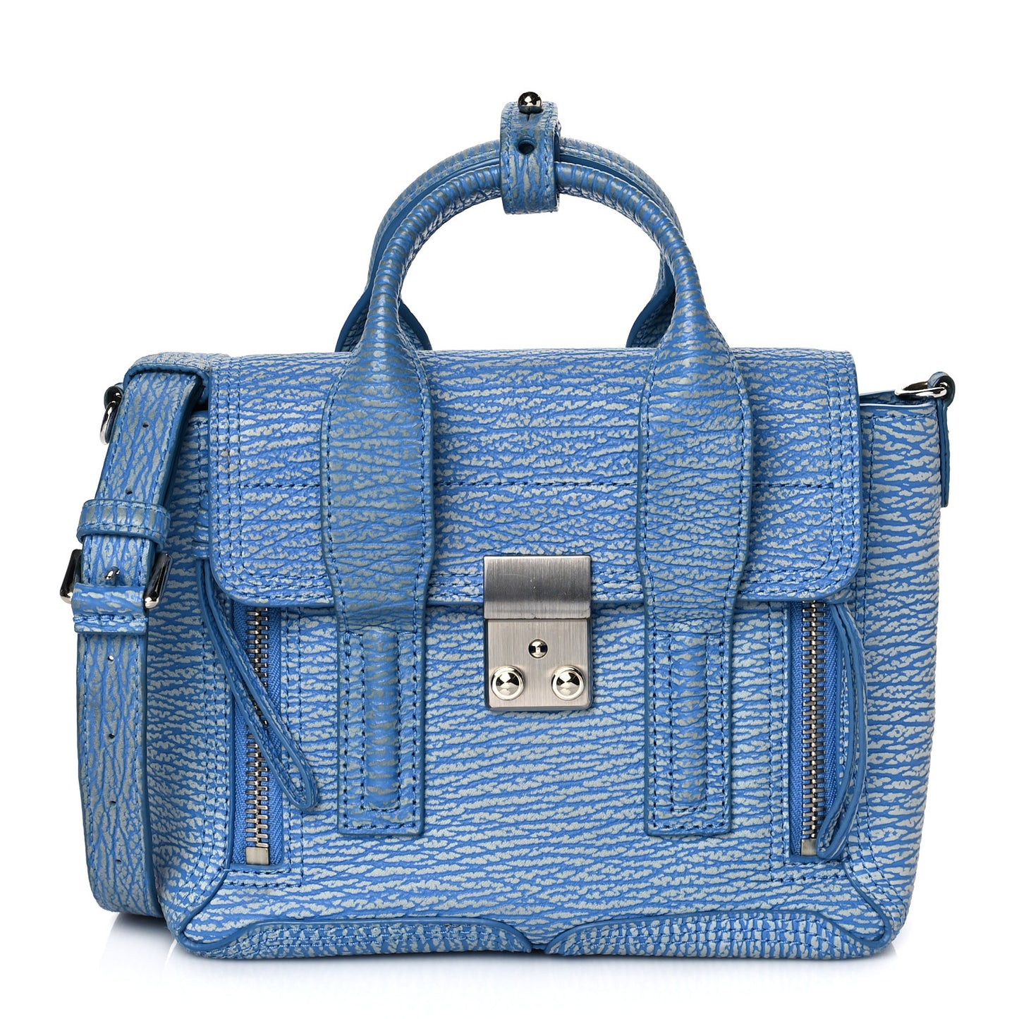 Textured Calfskin Mini Pashli Satchel Blue Ivory