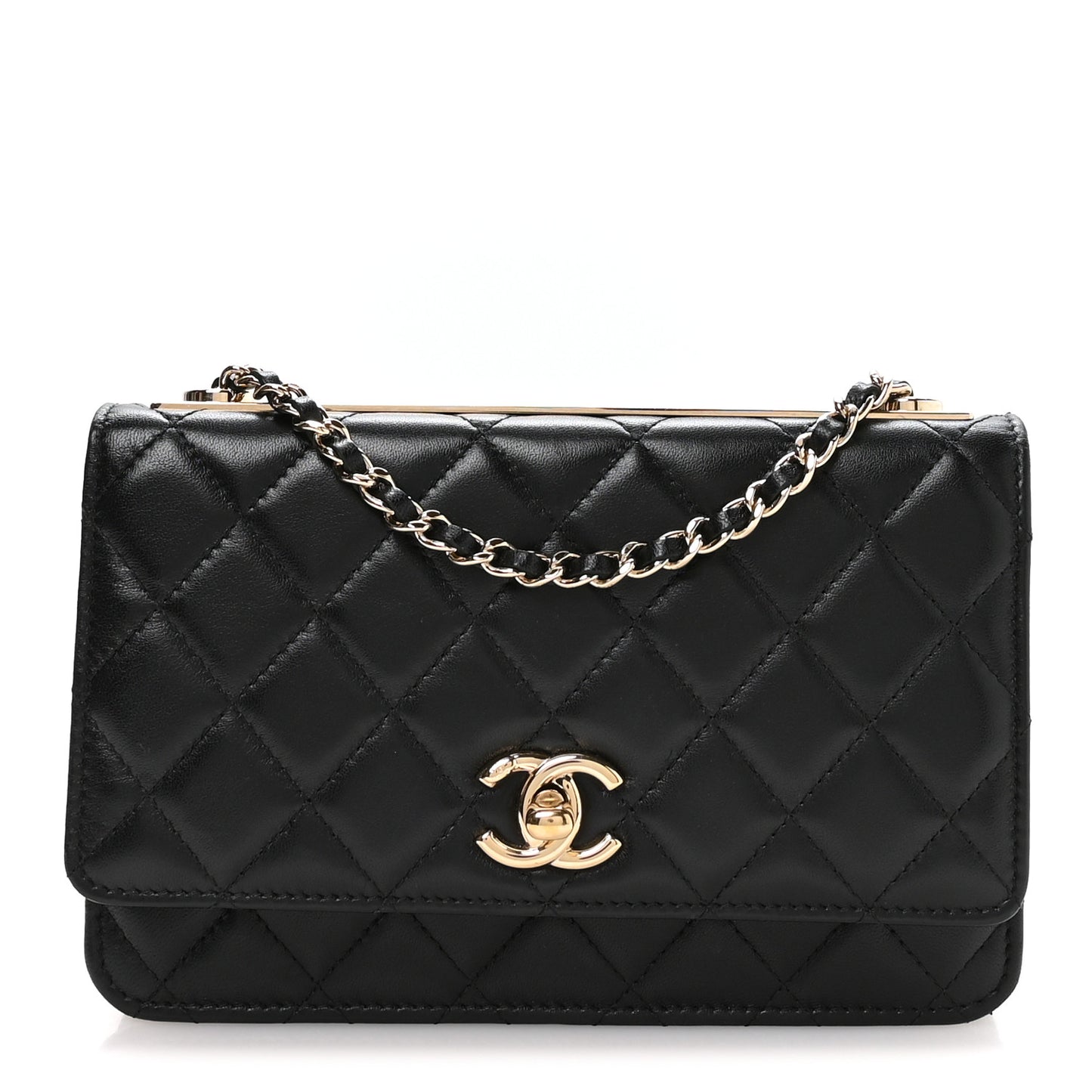 Lambskin Quilted Trendy CC Wallet On Chain WOC Black