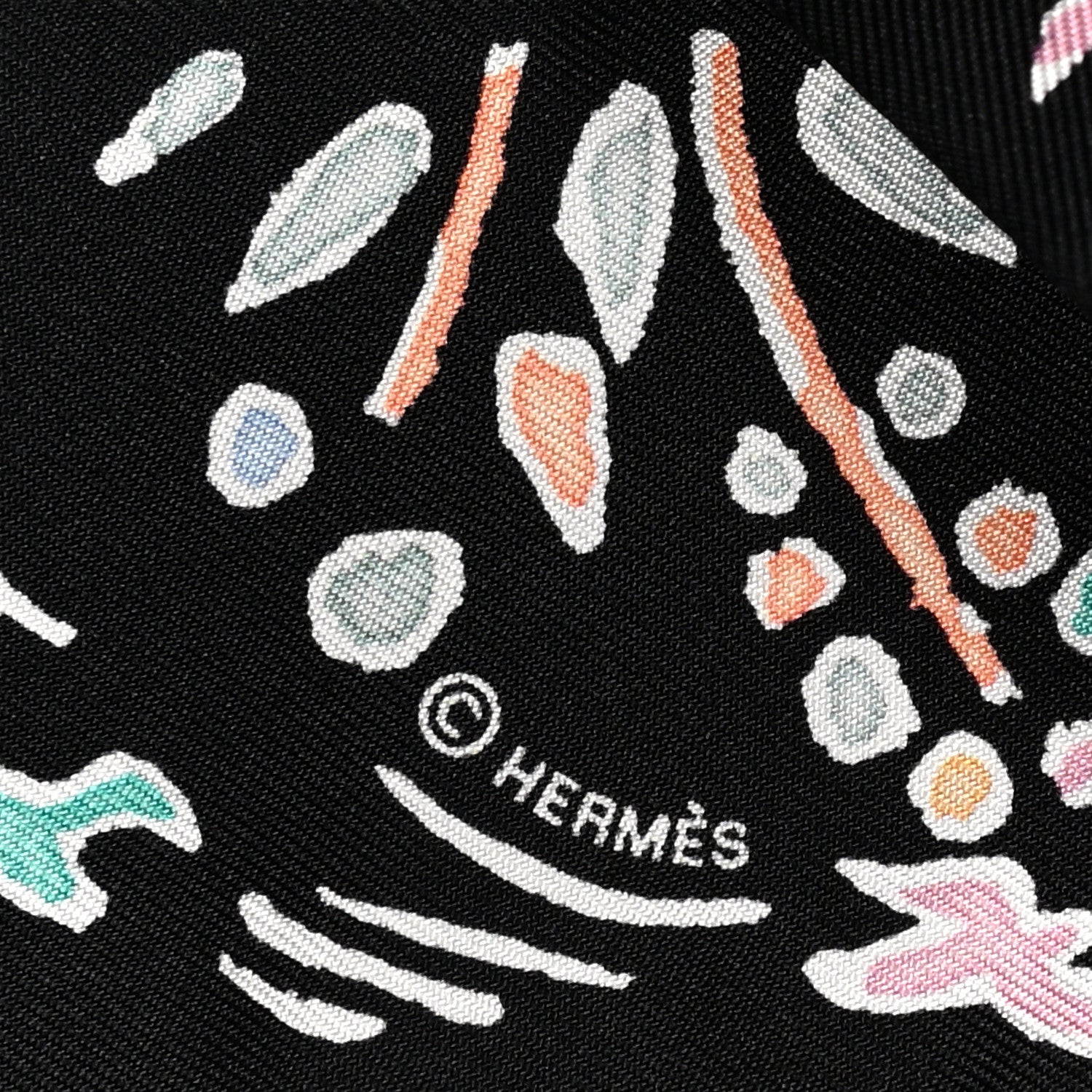 Hermes Silk Isola Di Primavera Twilly Black Vert Rose 4 of 4