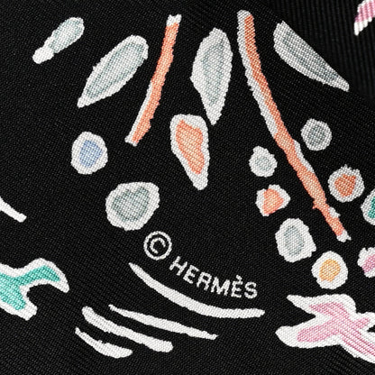 Hermes Silk Isola Di Primavera Twilly Black Vert Rose 4 of 4