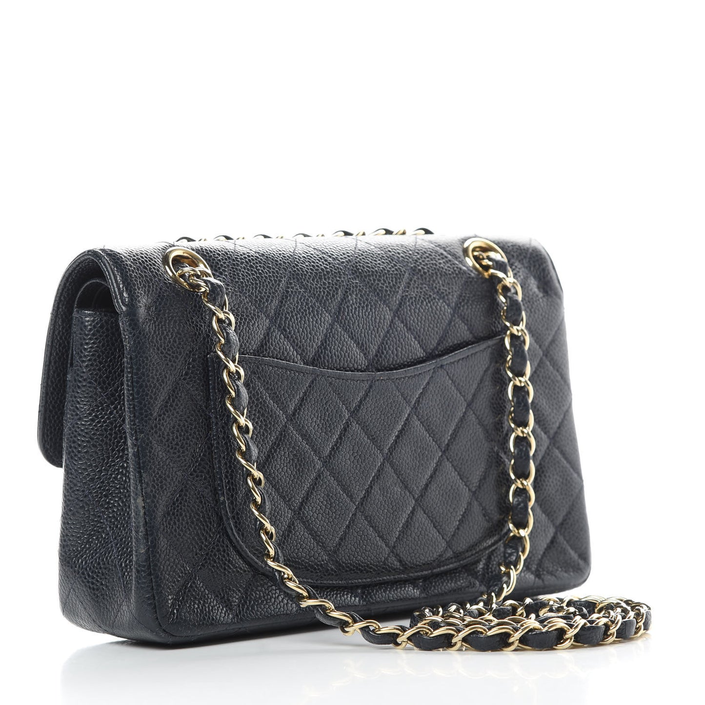 Caviar Quilted Small Double Flap Navy