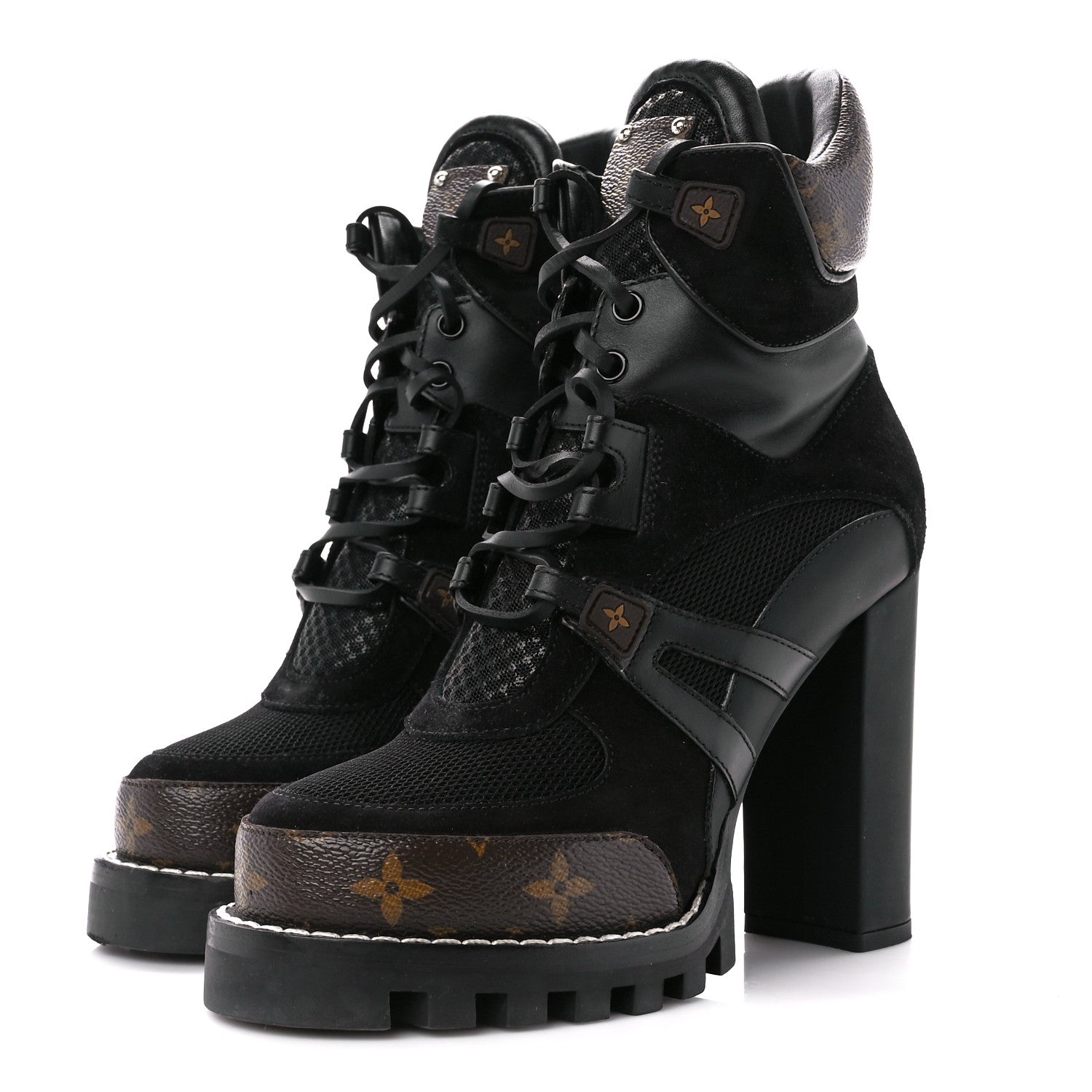 Louis Vuitton Suede Calfskin Monogram Star Trail Ankle Boots 37.5 Black 3 of 7