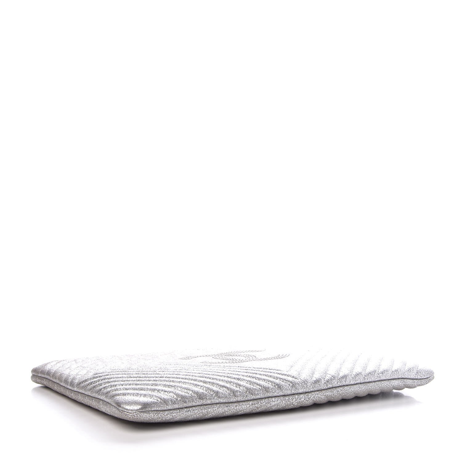 Chanel Metallic Crackled Goatskin Studded Chevron Quilted CC Large Zip Clutch Silver 4 of 8